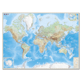 Карта настенная 'Мир. Обзорная карта. Физ. с границами', М-1:15млн, размер 192*140см, ламин, 632