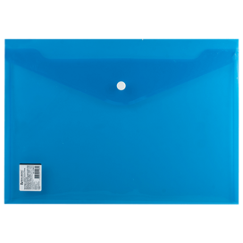 Папка-конверт с кнопкой BRAUBERG А4, прозрачная, ПЛОТНАЯ, синяя, до 100 листов, 0,18мм, 224813