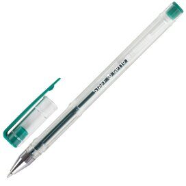 Ручка гелевая STAFF 'Basic', ЗЕЛЕНАЯ, корпус прозрачный, хромированные детали, узел 0,5 мм, линия пи