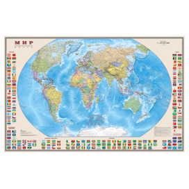 Карта настенная 'Мир. Полит. карта с флагами', М-1:30млн, размер 122*79см, ламинир., 638