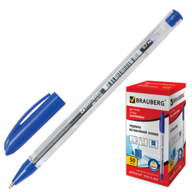 Ручка шариковая масляная BRAUBERG Rite-Oil, корпус прозрачный, 0,7мм, линия 0,35мм, синяя, 141702