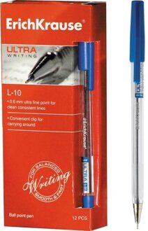 Ручка шариковая масляная ERICH KRAUSE Ultra L-10, корпус прозрачн., 0,7мм, линия 0,35мм, синяя,13873